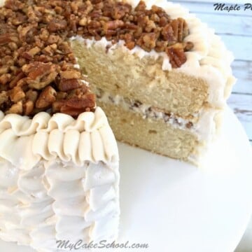 This delicious Maple Pecan Cake from scratch is perfect for fall! MyCakeSchool.com!