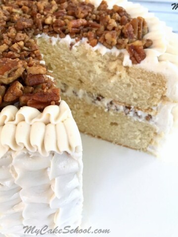 This delicious Maple Pecan Cake from scratch is perfect for fall! MyCakeSchool.com!