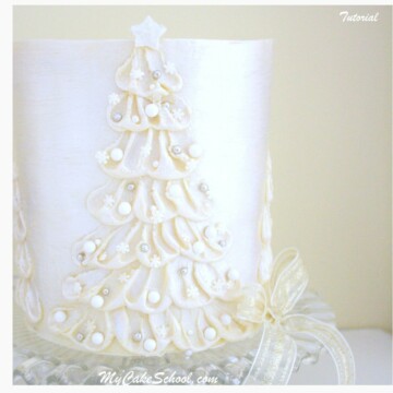 Learn to make a gorgeous White Chocolate Ganache Christmas Tree Cake! A cake decorating video tutorial by MyCakeSchool.com!