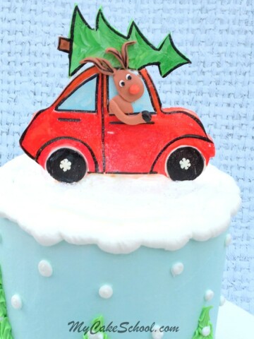 Sweet Rudolph & Car Cake Topper! An adorable cake design for Christmas Parties! Cake Video by MyCakeSchool.com!