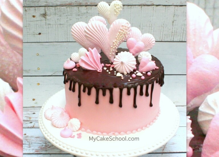 Heart Meringues Cake with Chocolate Drip