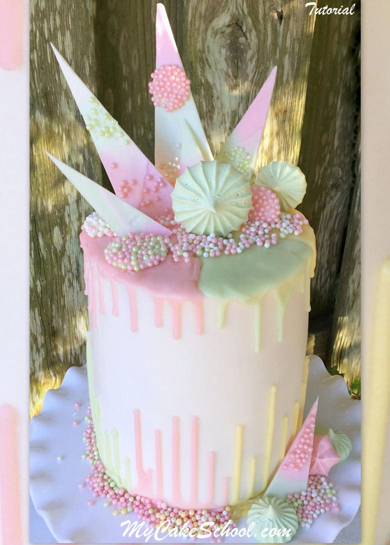 Learn how to make a beautiful Pastel Drip and Reverse Drip Cake Decorating Video Tutorial by MyCakeSchool.com Beautiful Pastel Drip Cake and Reverse Drip Decorating Tutorial by MyCakeSchool.com! {member video}