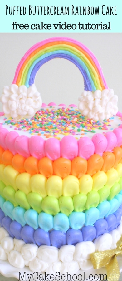 Cheerful Puffed Buttercream Rainbow Cake Video Tutorial by MyCakeSchool.com- Free Video! 