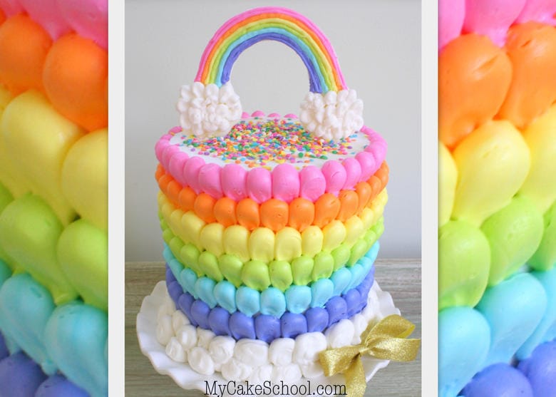 The CUTEST Puffed Buttercream Rainbow Cake Video Tutorial by MyCakeSchool.com! Perfect for all skill levels of decorating!