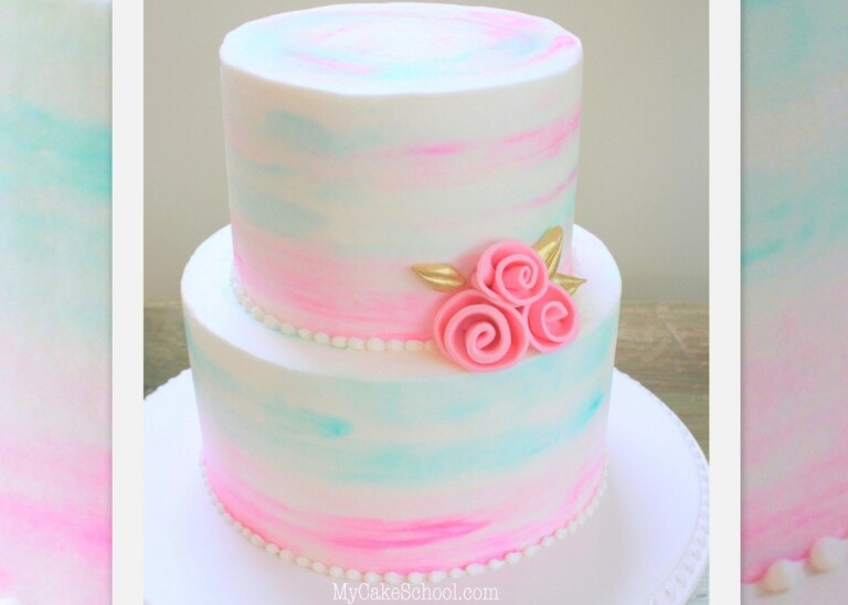 Elegant Watercolor Buttercream Cake Decorating Video Tutorial by MyCakeSchool.com! Online cake tutorials, cake recipes, and more!