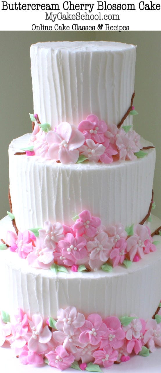 Beautiful Buttercream Cherry Blossom Cake Video Tutorial by MyCakeSchool.com! (member section) Online Cake Decorating Tutorials & Recipes!