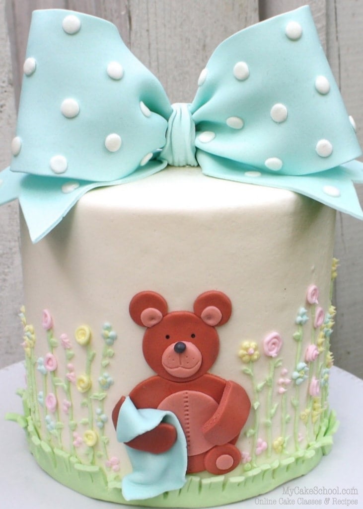 CUTE Teddy Bear Cake & Gum Paste Bow Tutorial! MyCakeSchool.com Online Cake Decorating Classes & Recipes!