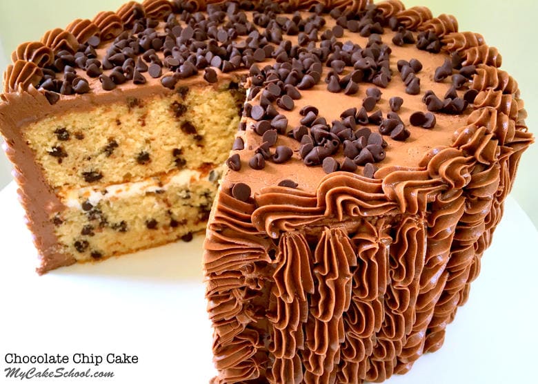 The BEST Chocolate Chip Cake Recipe! This has all of the flavors that you love in a Chocolate Chip Cookie! Scratch recipe by MyCakeSchool.com!