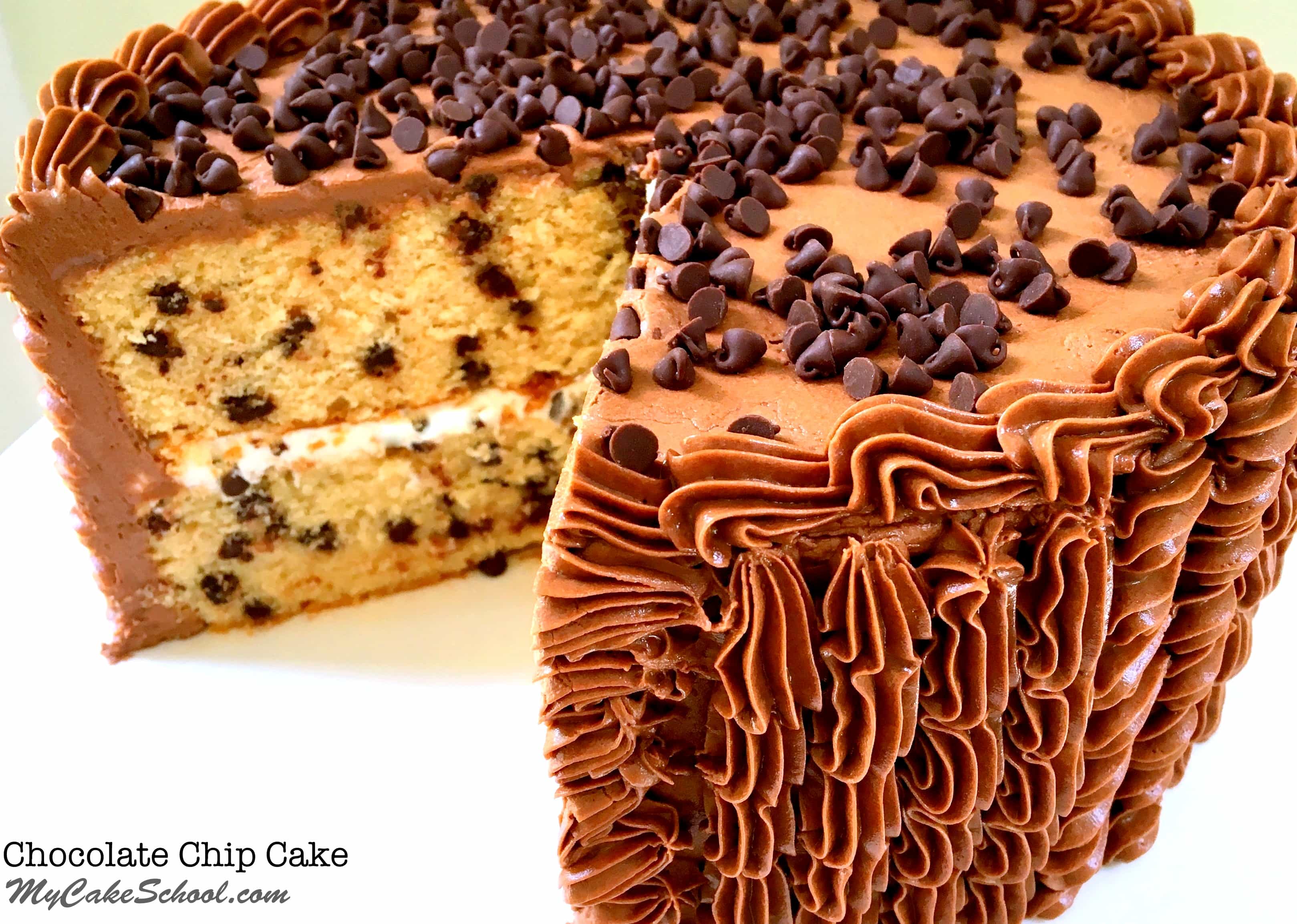 Delicious Chocolate Chip Cake Recipe from Scratch! Moist, delicious, and flavorful cake recipe by MyCakeSchool.com.