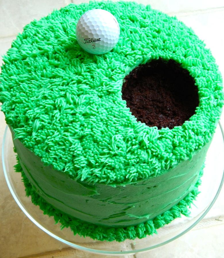 Easy and Adorable Golf Cake Tutorial by The Dessert Chronicles as featured on MyCakeSchool.com's Father's Day Cake Roundup! 