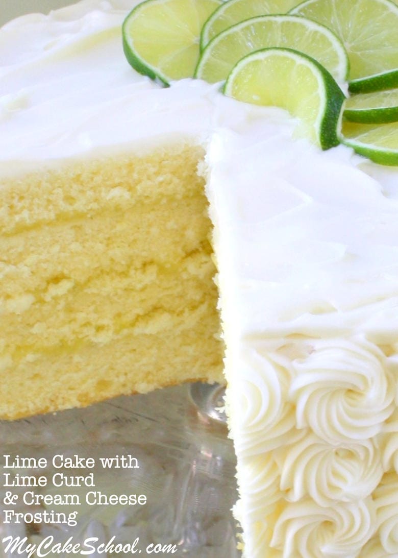 The BEST Lime Cake Recipe from scratch with Lime Curd and Cream Cheese Frosting! Cake recipe by MyCakeSchool.com. Online cake tutorials, recipes, cake videos, and more.