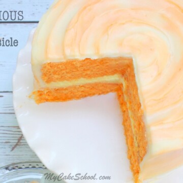 Amazing Orange Dreamsicle Cake Recipe from Scratch! So moist and delicious! MyCakeSchool.com Online Cake Tutorials, Recipes, Videos, and More!