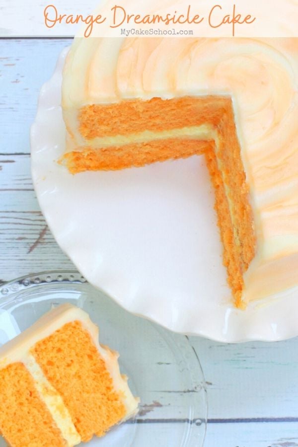 This Moist Orange Dreamsicle Layer Cake has wonderful citrus flavor! Orange cake layers are filled with an orange cream filling and orange cream cheese frosting!