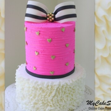 Gorgeous Striped Bow & Ruffled Buttercream Cake Video Tutorial by MyCakeSchool.com! Online Cake Decorating Classes & Recipes!