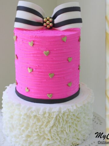 Gorgeous Striped Bow & Ruffled Buttercream Cake Video Tutorial by MyCakeSchool.com! Online Cake Decorating Classes & Recipes!