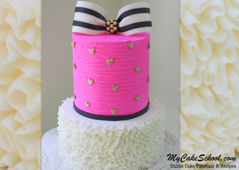 Gorgeous Striped Bow & Ruffled Buttercream Cake Video Tutorial by MyCakeSchool.com! Online Cake Decorating Classes & Recipes!