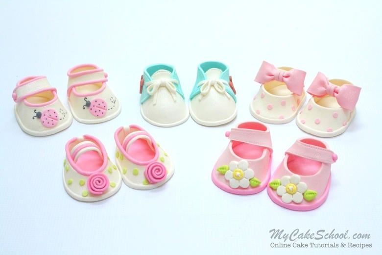 Adorable Gum Paste Baby Shoes Tutorial by My Cake School! Online Cake Tutorials, Videos, Recipes, and more!