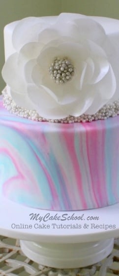 Marbled Fondant with Wafer Paper Flower Cake Decorating Tutorial by MyCakeSchool.com! Online Cake Tutorials and Recipes.