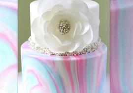 Marbled Fondant Cake with Wafer Paper Flower! Cake video tutorial by MyCakeSchool.com!