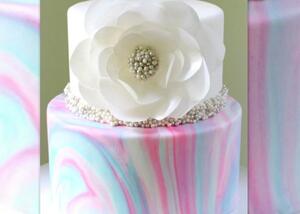 Marbled Fondant Cake with Wafer Paper Flower! Cake video tutorial by MyCakeSchool.com!