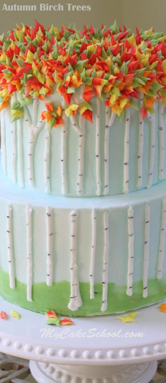 Beautiful Buttercream Birch Trees! An Autumn Cake Tutorial by MyCakeSchool.com!