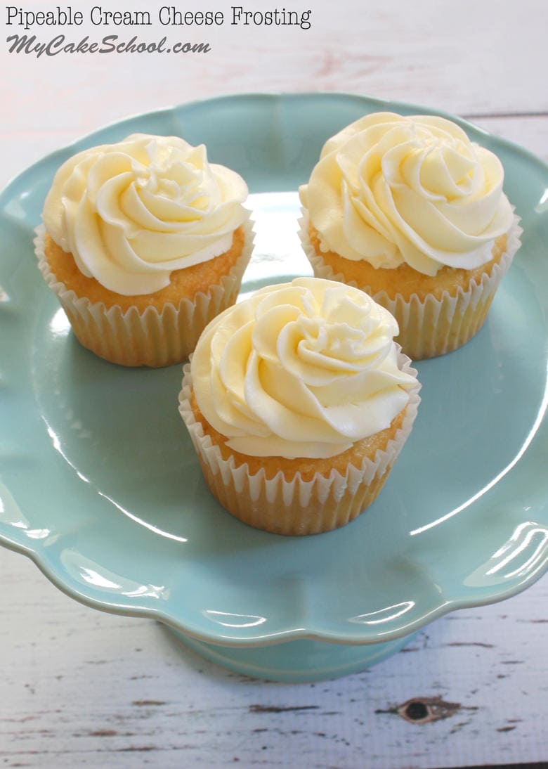 A delicious Cream Cheese Frosting recipe that is delicious and pipes beautifully! MyCakeSchool.com