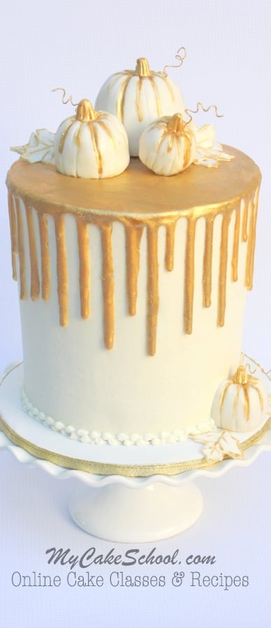 Beautiful Chocolate Gold Drip on Buttercream! Cake video tutorial by MyCakeSchool.com. Online cake videos, cake tutorials, cake recipes, and more!