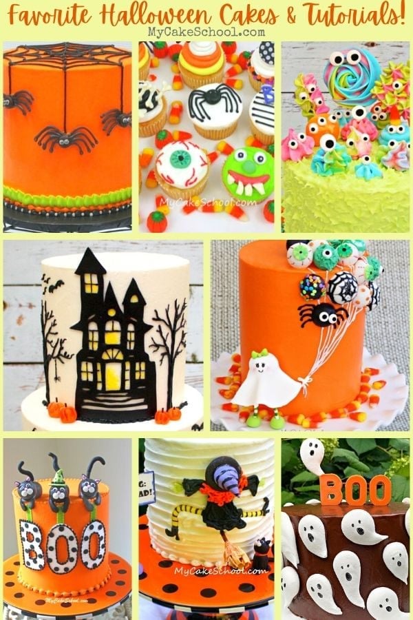 These fun Halloween Cake Tutorials and Ideas are perfect for Halloween celebrations! Favorite Halloween Cake Tutorials and Design Ideas by MyCakeSchool.com!