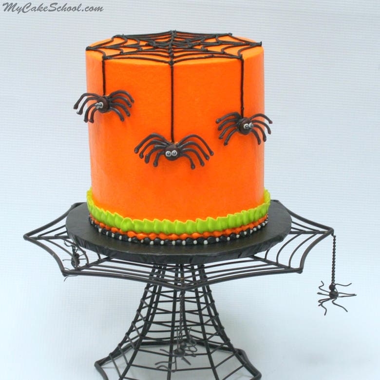 Creepy Chocolate Spiders! In this free Halloween Cake Video Tutorial, learn to create this CUTE Halloween party cake! MyCakeSchool.com