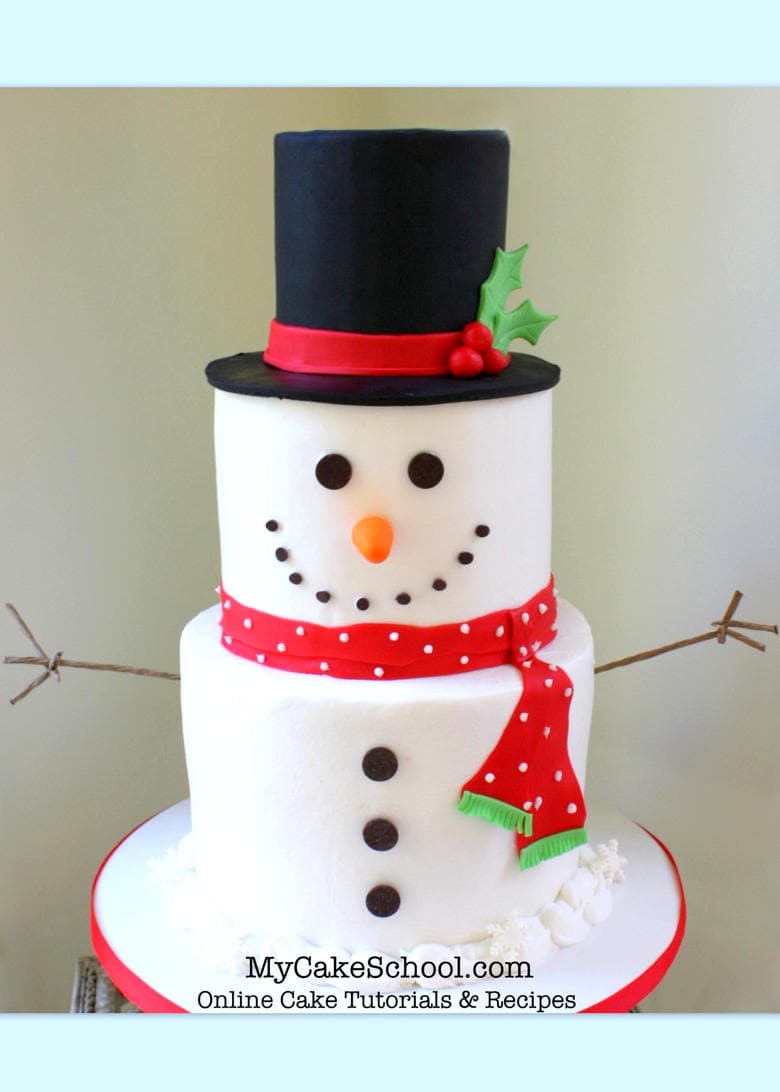 The Cutest Snowman Cake! A Cake Decorating Video Tutorial by MyCakeSchool.com.