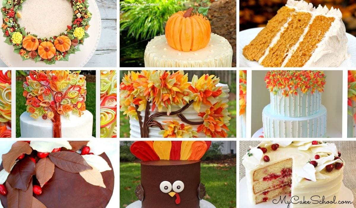 Collage of Fall Cake Designs and Recipes