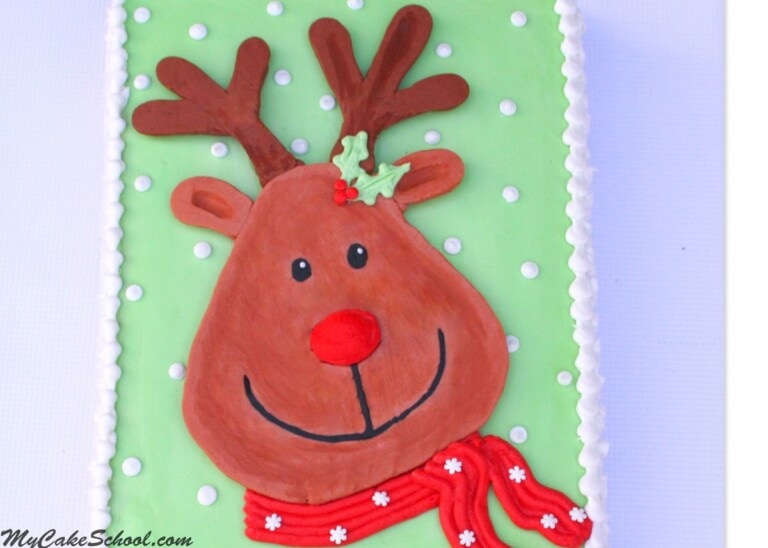 Buttercream Rudolph Cake Video! Free Cake Video Tutorial by MyCakeSchool.com on Frozen Buttercream Transfers!