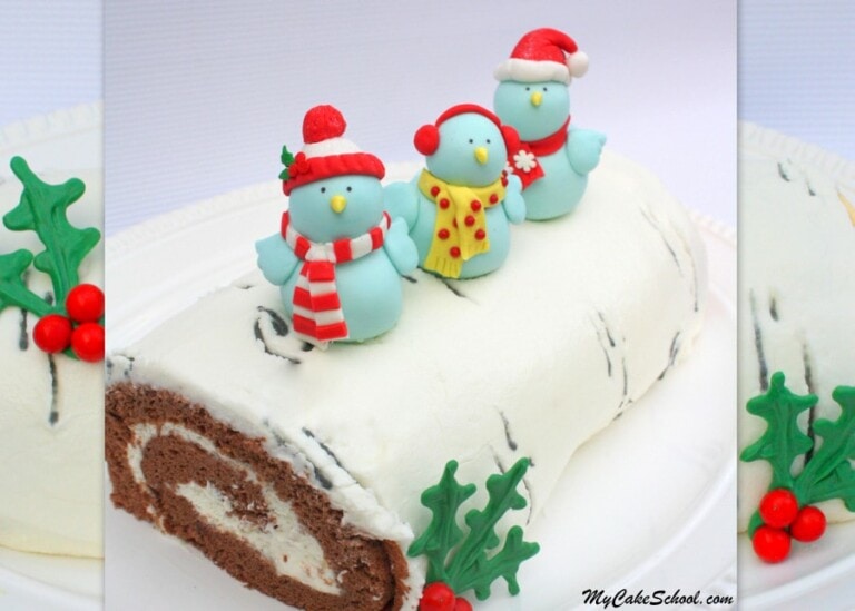 Birch Yule Log Cake with Birds- Video Tutorial