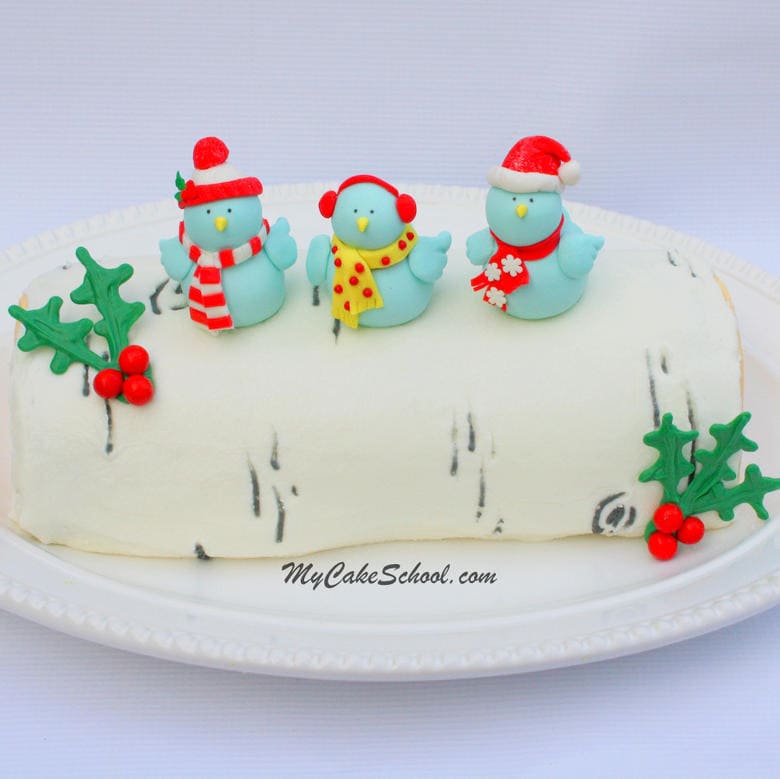 CUTE Birch Yule Log Cake with Winter Birds! A Cake Decorating Video Tutorial by My Cake School!