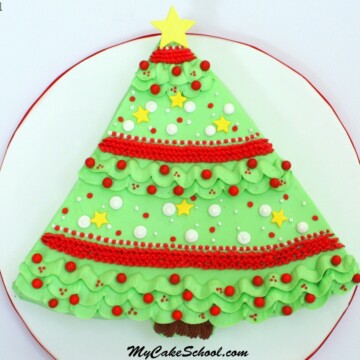 The CUTEST buttercream Christmas Tree Sheet Cake video tutorial by MyCakeSchool.com!