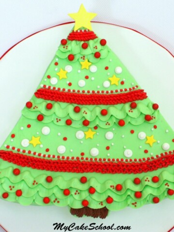 The CUTEST buttercream Christmas Tree Sheet Cake video tutorial by MyCakeSchool.com!