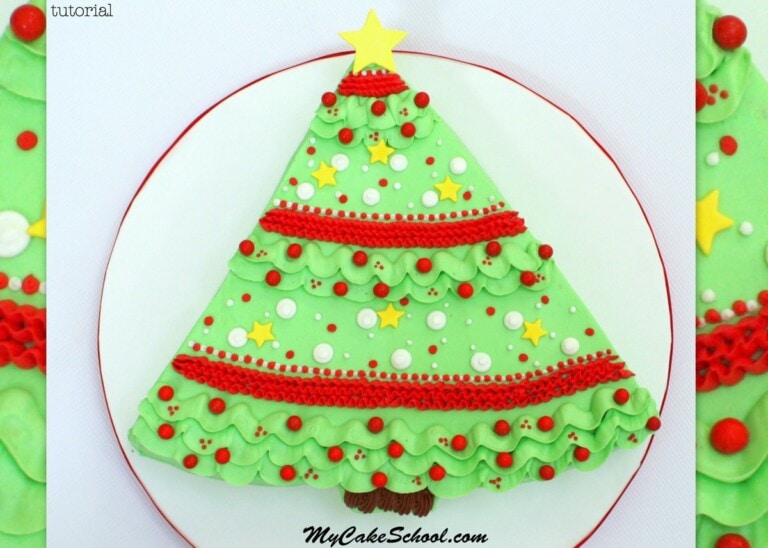 The CUTEST buttercream Christmas Tree Sheet Cake video tutorial by MyCakeSchool.com!