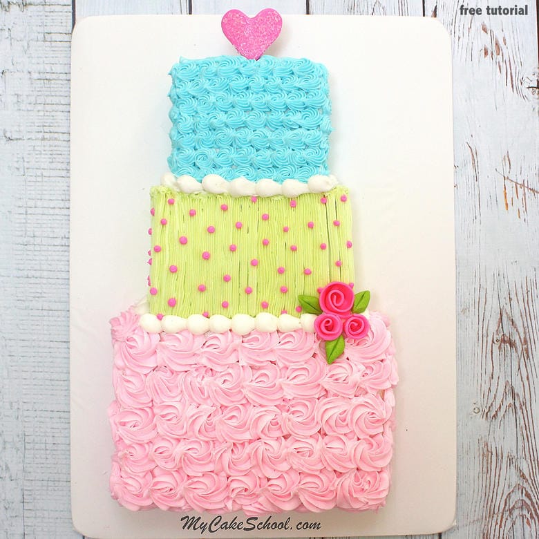 Sweet and Simple "Tiered" Sheet Cake Design! Free Cake Tutorial by MyCakeSchool.com!