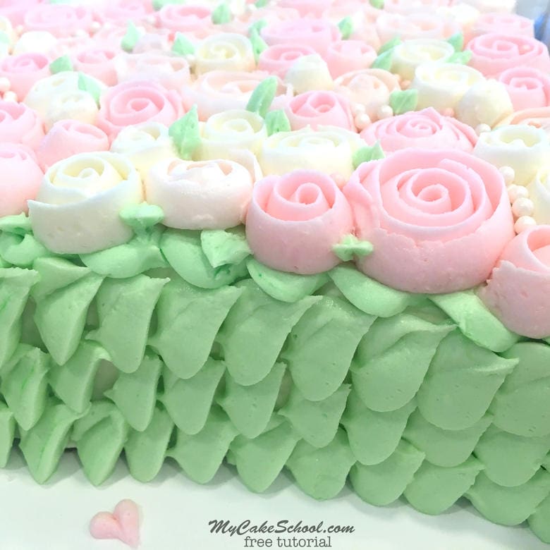 The side view of our Buttercream Rose Heart Cake! MyCakeSchool.com Free Cake Tutorial! 