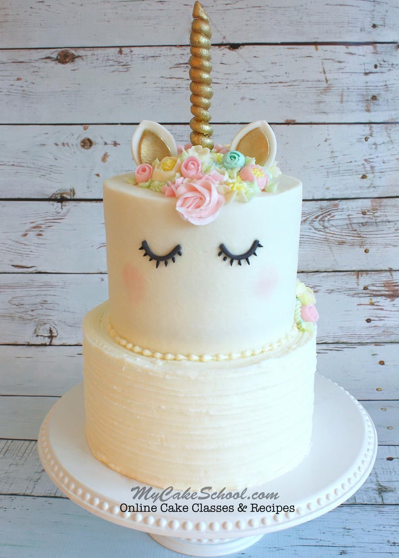 Adorable Unicorn Cake Tutorial by My Cake School! Online cake tutorials, recipes, videos, and more!