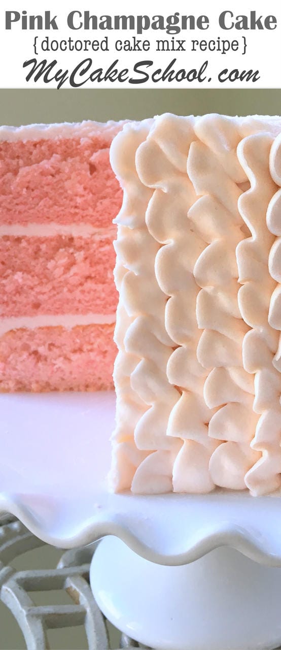 You will LOVE this delicious Pink Champagne Cake (doctored cake mix) Recipe! Super moist and flavorful. MyCakeSchool.com. The BEST Doctored Cake Mix Pink Champagne Cake Recipe! Super moist and delicious! MyCakeSchool.com