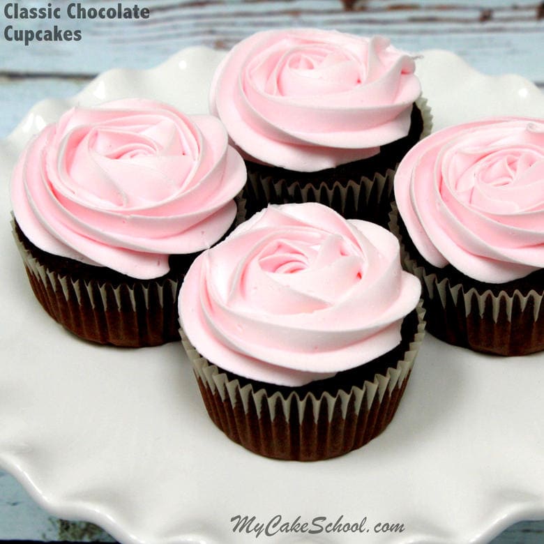 Delicious Classic Chocolate Cupcakes From Scratch! So moist and wonderful chocolate flavor! My Cake School.