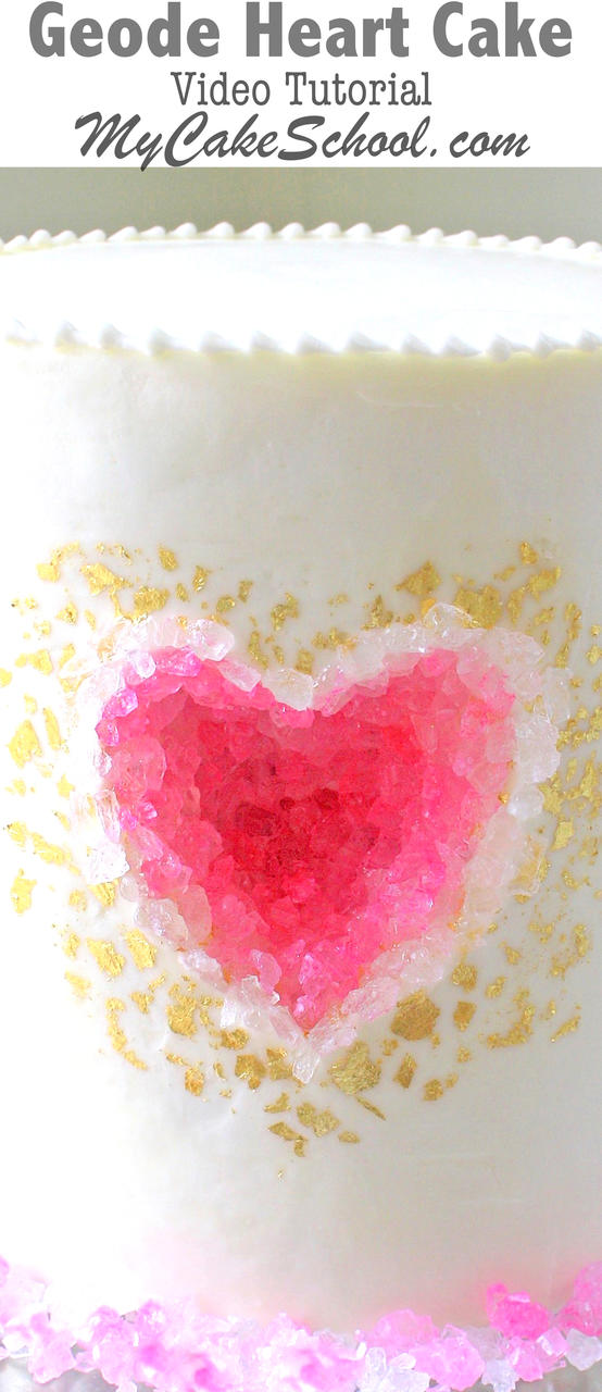 Gorgeous Heart Geode Cake Tutorial by MyCakeSchool.com! Member cake video section. Online Cake Tutorials and Recipes!