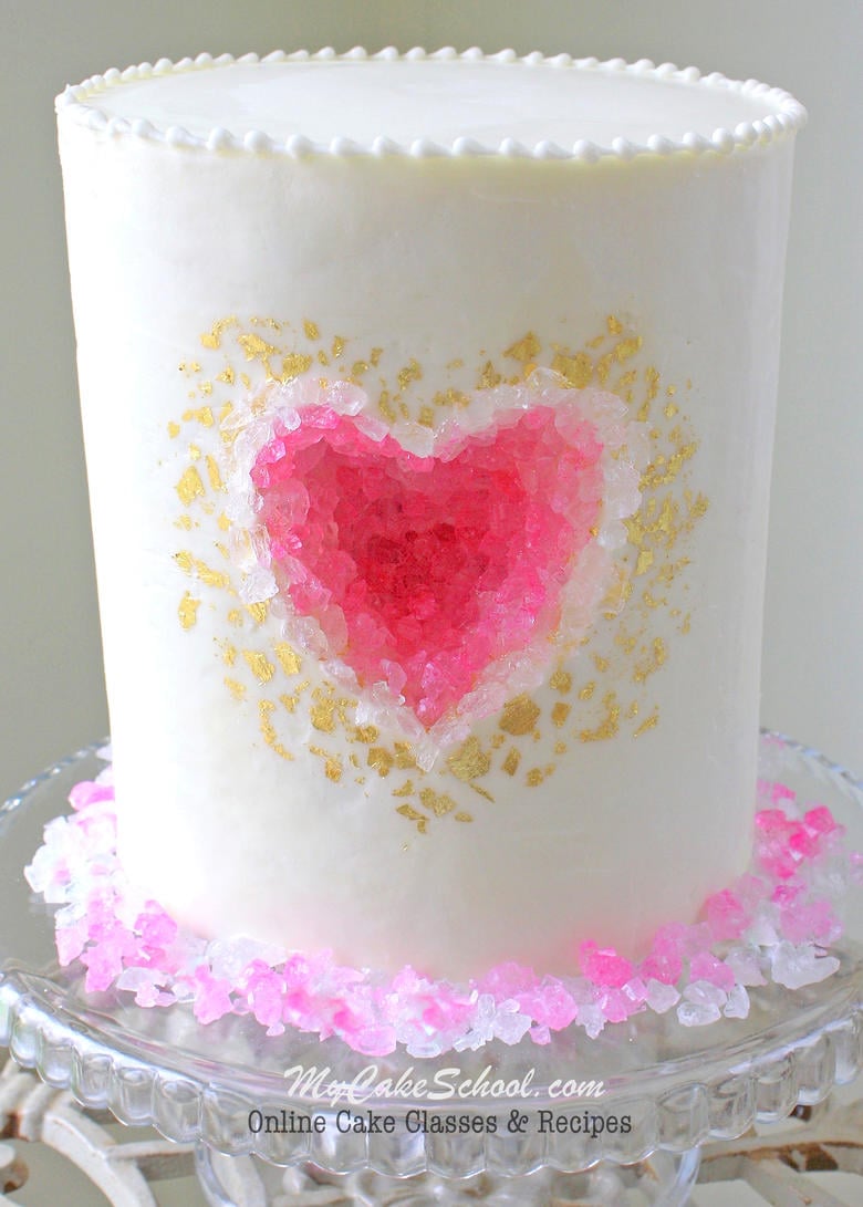 Heart Geode Cake Tutorial by MyCakeSchool.com! Member cake video section. Online cake classes and recipes!