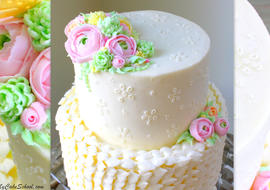 Buttercream Eyelet Cake Video Tutorial by MyCakeSchool.com! Member cake video section. Featuring buttercream eyelet and flowers!