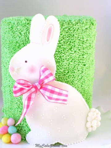 Cute Bunny Cake Video Tutorial by MyCakeSchool.com! This free cake video tutorial is perfect for springtime and Easter gatherings! MyCakeSchool.com online cake tutorials, videos, tutorials, and more!