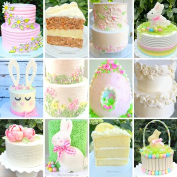 Collage of Easter and Spring Cake Designs and Recipes