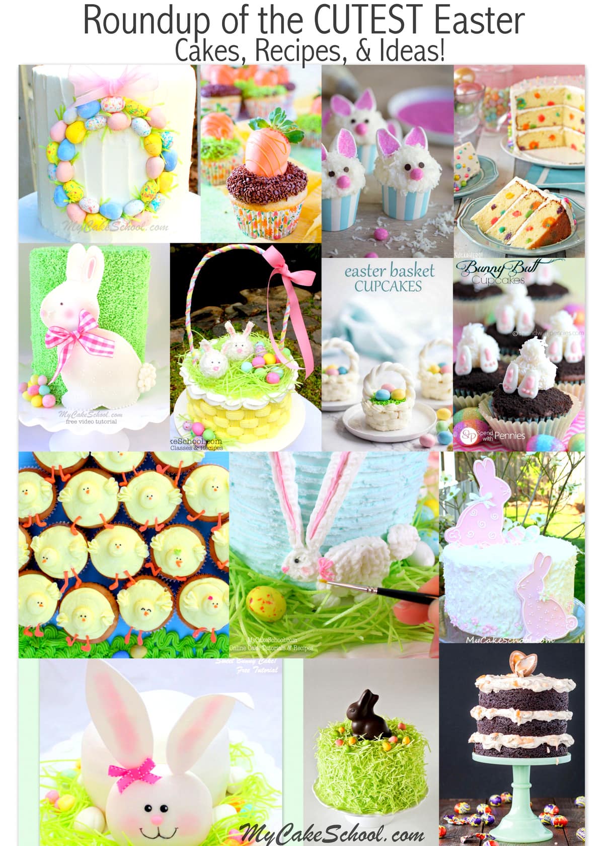 Roundup of the BEST Easter and Springtime Cakes, Tutorials, and Recipes! MyCakeSchool.com.