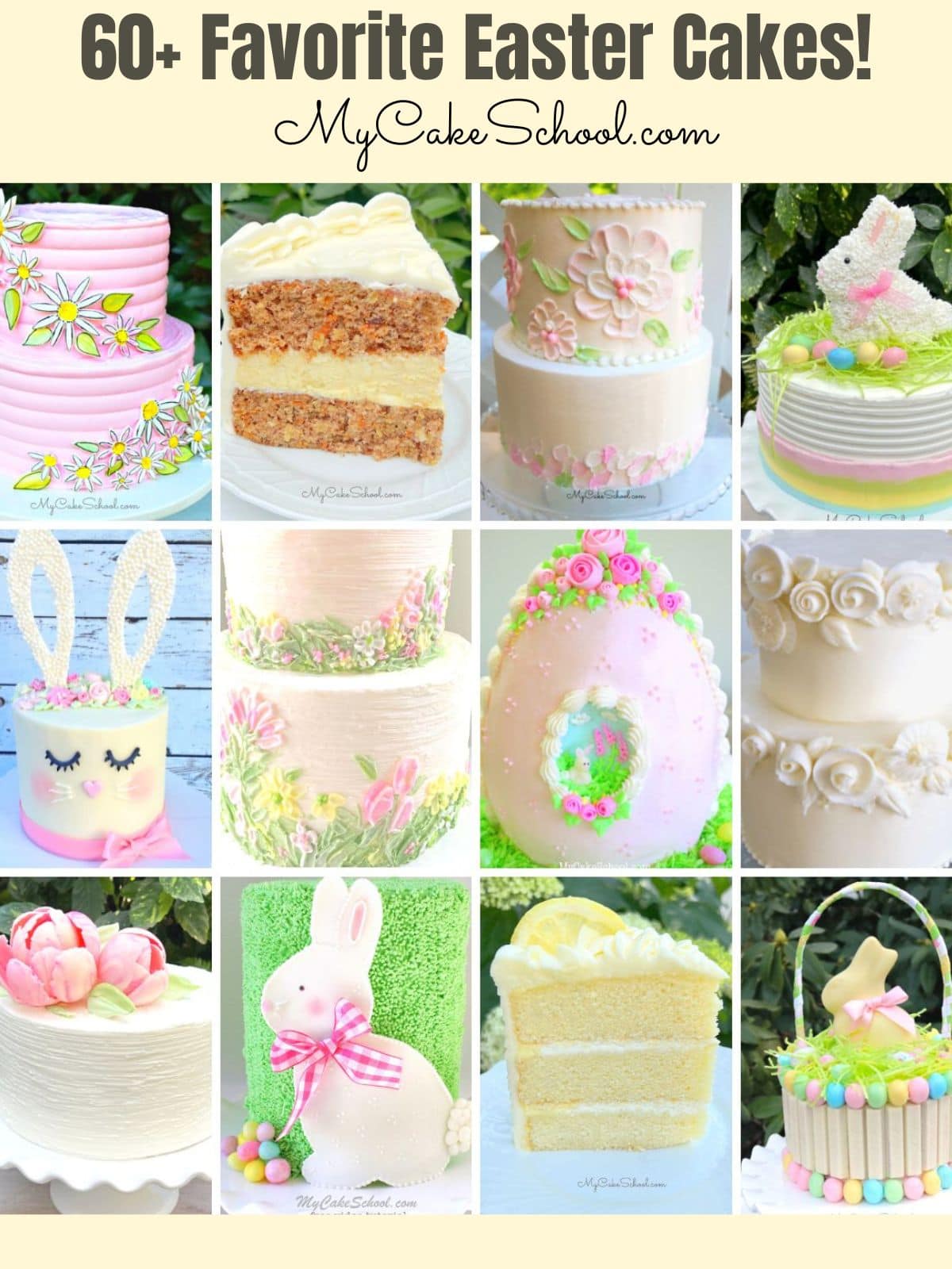 Collage of favorite Easter Cakes and Tutorials