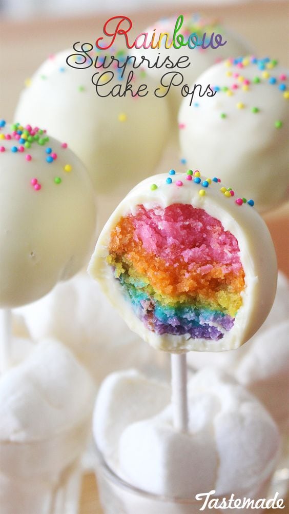 Rainbow Cake Pop Tutorial by Tastemade. A Rainbow Cake Roundup by MyCakeSchool.com.
